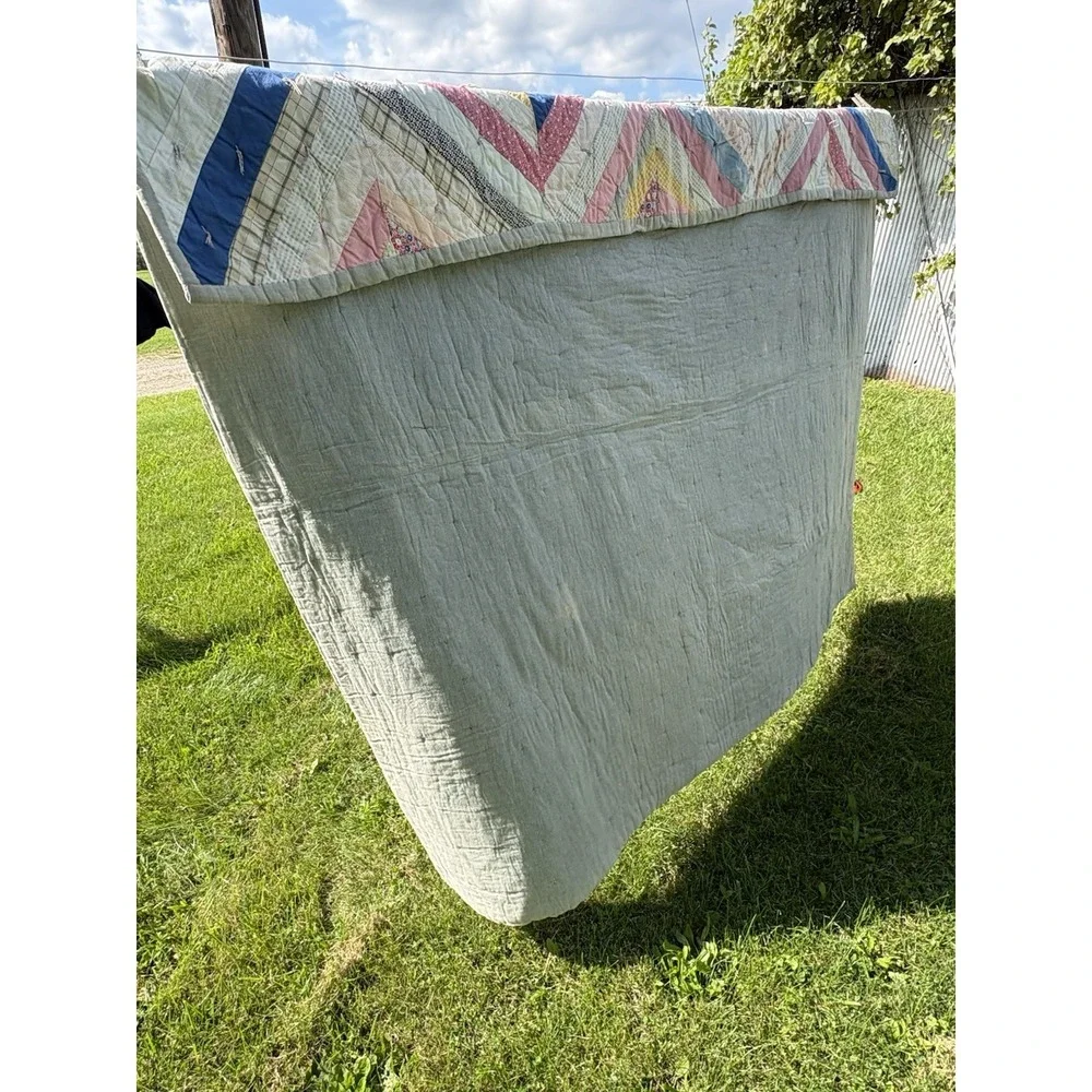 Antique Handmade Quilt Pastel Thick Heavy Wool Lined Cottagecore Granny 71